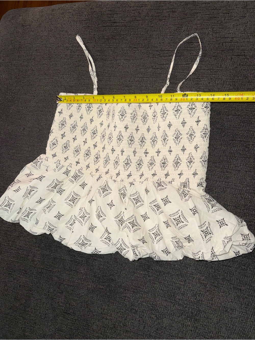 American Eagle Large Smocked Peplum Cami Top Boho Cottagecore Cream Black - Picture 6 of 8